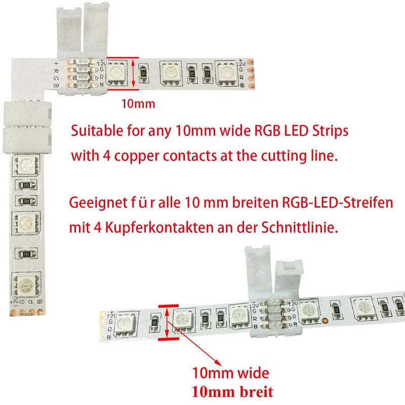 LITAELEK موصل زاوية LitaElek 10 قطع 4 دبابيس لشريط LED SMD 5050 RGB ضوء شريط LED بعرض 10 مم موصل شريط LED بدون لحام موصل شكل L زاوية صحيحة - Image 2